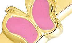 Your kiddo will adore the hand-painted butterflies stationed along this golden bangle. Adult supervision strongly recommended; jewelry presents choking hazard and should be removed when infant or small child is unattended 5 3/4" inner circumference Goldtone plate/enamel Imported | Lily Nily Kids' Butterfly Station Bangle Adjustable Pink Enamel Jewelry, Adjustable Butterfly Shaped Yellow Gold Jewelry, Playful Pink Hand Painted Jewelry, Playful Pink Hand-painted Jewelry, Playful Hand Painted Pink Jewelry, Playful Handmade Gold Jewelry, Adjustable Butterfly Gold Jewelry, Adjustable Gold Butterfly Jewelry, Yellow Jewelry With Butterfly Charm For Gift