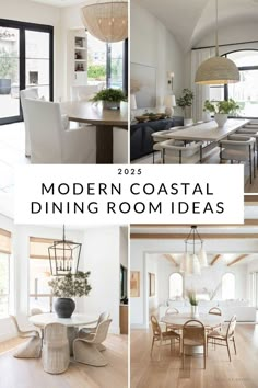 Beautiful modern coastal dining room ideas and trends for 2025, with colors, small room ideas, dining furniture, lighting, rugs, wall art, home decor ideas, beach house interior design, and more!