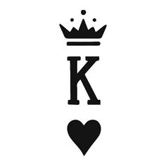 the letter k with a crown on top and a heart in the middle, against a white background