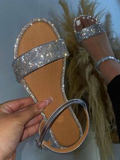 Bling Sandals, Dr Shoes, Rhinestone Flats, Buckled Flats, Rhinestone Sandals, Stylish Sandals, Unique Shoes, Strap Shoes, Fashion Sandals