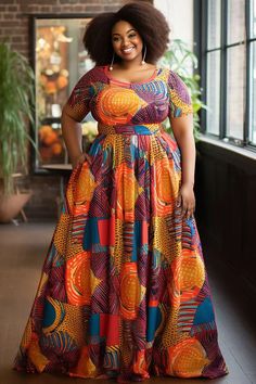 Xpluswear Design Plus Size Daily Maxi Dresses Casual Multicolor Ankara Spring Summer Round Neck Short Sleeve Pocket Knitted Maxi Dresses Ankara Dresses For Plus Size Women, Ankara Dress Styles Plus Size, Plus Size African Fashion Ankara, African Print Fashion Dresses Ankara, African Maxi Dress Ankara, Nigerian Dress, African Maxi Dresses, African Fashion Ankara, Perfect Summer Outfit