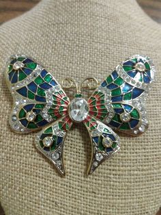 Large Rhinestone Enamel Butterfly Brooch Colorful Bold Runway Gold Tone #Butterfly Multicolor Enamel Brooch Jewelry, Collectible Multicolor Costume Jewelry Brooches, Multicolor Enamel Collectible Pin, Enamel Butterfly, Butterfly Brooch, Butterfly Garden, Girl Stuff, Wonderful Things, Vintage Finds