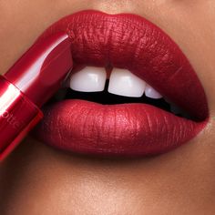 A bright cinematic cherry-red lipstick in my modern matte formula, encased in a red tube! Cherry Red Lipstick, Charlotte Tilbury Matte Revolution, Hollywood Beauty, Fair Skin Tone, Medium Skin Tone, Lipstick Collection, Lipstick Red, Deep Skin, Matte Red