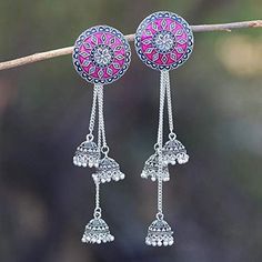 Overview These stylish Jhumki Earrings set from JewelryTrack will certainly leave you spellbound. These Jhumki Earrings set have an excellent finish and gives out an exquisite sense of style. If you are looking for an amazing Fashion Jewelry set for special occasions such as Anniversary, Engagement, Party, Wedding or for gifting , then your search ends here. Item Description: The look is stunning and preciously suitable for all kinds of dressy occasions. COLOR : Silver Metal: Brass OCCASION: PAR Pink Jewelry With Latkans For Eid, Pink Latkan Festival Jewelry, Pink Latkans Earrings For Festival, Pink Festival Jewelry With Latkans, Bohemian Pink Danglers For Festive Occasions, Pink Bohemian Danglers For Festive Occasions, Pink Round Jhumkas For Festivals, Pink Latkans Earrings For Navratri, Pink Navratri Earrings For Festive Occasions