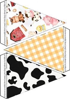 an open box with farm animals and checkered paper on the bottom, inside it