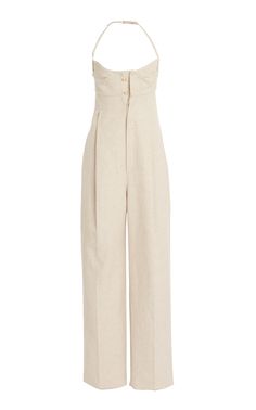 Jacquemus Jumpsuit, Jacquemus Clothes, Halterneck Jumpsuit, Patron Vintage, Halter Neck Jumpsuit, Halter Jumpsuit, Linen Jumpsuit, White Pants, Outfits Casuales