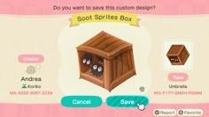 an animal crossing game screen with the caption'do you want to save this custom design? '