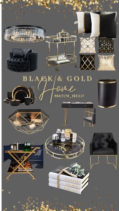 black and gold home decor collage