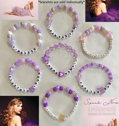 Speak Now Charm Bracelet, Speak Now Beaded Bracelet, Swiftie Clay Bead Bracelet, Swiftie Bracelet Ideas Clay Beads, Barbie Friendship Bracelet, Friendship Bracelets With Charms, Matching Friendship Bracelets Beaded, Beaded Bracelets Diy Ideas, Taylor Swift Bracelet Ideas Clay Beads