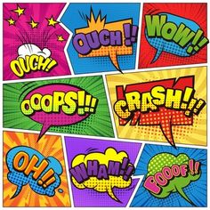 pop art comic speech bubbles in different colors