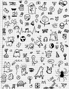 doodle drawings on a sheet of paper with different shapes and sizes, all drawn by hand