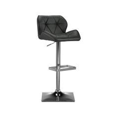 a black leatherette bar stool with chrome base and footrests on an isolated white background