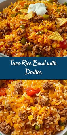 taco rice bologi with tomatoes and peppers in a bowl