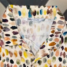 This Zara Short Sleeve Button Up Shirt Is 100% Cotton And Cream And Color With Multicolored Circles Throughout The Shirt. It Has Cream Colored Buttons Down The Center Of The Shirt And A Butterflies Collar.P2p 21”. Nwt. Multicolor Spread Collar Top With Button Closure, Multicolor Tops With Spread Collar And Button Closure, Casual Multicolor Blouse With Spread Collar, Multicolor Shirt With Spread Collar And Buttons, Multicolor Spread Collar Shirt With Buttons, Cream Spread Collar Top For Summer, Zara Multicolor Button-up Blouse, Multicolor Spread Collar Top With Buttons, Multicolor Tops With Buttons And Spread Collar