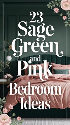 a bed room with pink and green decor