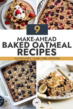 collage of different flavored baked oatmeals with text overlay Baked Oatmeal Healthy Breakfast, Oven Oatmeal Breakfast, Quick Breakfast Bake, Freezer Baked Oatmeal, Overnight Oatmeal Bake, Oatmeal Bake Recipes, Easy Baked Oatmeal Recipes, Baked Oatmeal Meal Prep, Healthy Oatmeal Bake