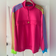 New! Never Used. Tags Off, Though. Fun Adidas Tracker Jacket With Colorful Stripes In Yellow And Blue. Fun Hidden Zipper At Front For An Unexpected Pocket! Adidas Logo At The Front/Center. Size Is Xl. This Is Unisex For Men Or Women. New Condition Please See Pictures. New To Poshmark? Sign Up Now With My Code Mmrt330 To Save $10 On Your First Order! All Items In My Closet Are Authentic/Original Brands And Come From A Smoke-Free Home. I Carefully Pack All Items And Ship Same Or Next Day. Pink Athleisure Outerwear With Long Sleeves, Pink Long Sleeve Athleisure Outerwear, Pink Sporty Long Sleeve Outerwear, Pink Long Sleeve Sports Outerwear, Casual Pink Half-zip Outerwear, Pink Half-zip Top For Fall, Pink Half-zip Top For Spring, Adidas Multicolor Long Sleeve Outerwear, Pink Sports Track Jacket With Long Sleeves