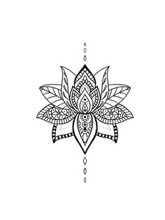 a black and white drawing of a lotus flower