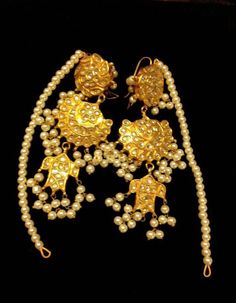 kundan jhumka set in golden and white color with gold plated base Jhumka Set, Kundan Jhumka, White Color, Gold Plate, Plating, Gold, White, Color