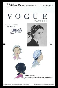 Vogue # 8546 MR. John BERET Hat Cap Fabric Sewing Pattern Chemo Cancer Alopecia  #Vogue8546 Horse Fabric, Hat Patterns To Sew, Fabric Sewing Patterns, Vintage Millinery, Doll Dress Patterns, Unique Hats, Vogue Pattern, Mittens Pattern, Beret Hat