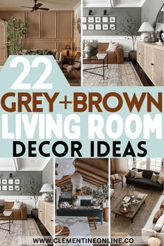 grey and brown living room decor ideas with text overlay that reads, 22 grey and brown living room decor ideas