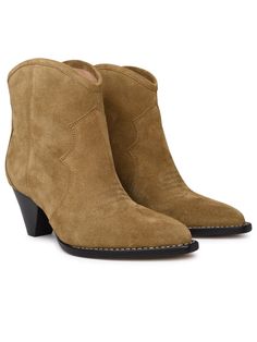 100% Calf leather | Isabel Marant Women's Darizo Suede Ankle Boots in Taupe | FW23/24 Suede Ankle-high Heeled Boots With Leather Sole, Pointed Toe Suede Boots With Leather Sole, Suede Boots With Leather Sole And Pointed Toe, Calf Leather Boots With Pointed Toe, Calf Leather Boots With Pointed Toe And Leather Footbed, Calf Leather Boots With Leather Footbed And Pointed Toe, Heeled Suede Boots With Closed Toe And Suede Lining, Calf Leather Heeled Boots With Suede Lining, Calf Leather Ankle Boots With Suede Lining