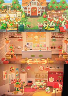 an aerial view of a living room and kitchen in the game animal crossing, which is being played on nintendo wii