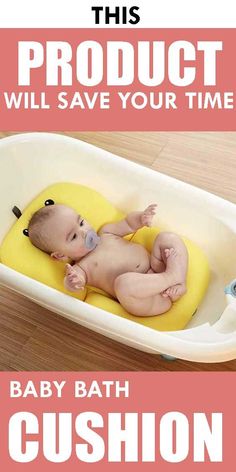 a baby in a bath tub with the words, this product will save your time