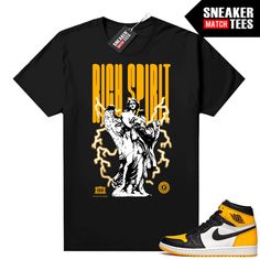 "Taxi 1's Jordan matching shirt by Sneaker Match Tees brand. Official Sneaker Match Tees shirt designed to match the Jordan 1 \"Taxi\" retro sneakers. *Sneakers are for matching purposes only, NOT included in the sale* True to size Men's shirt 100% Soft Cotton Regular Fit" Jordan 1 Taxi Outfit Men, Hip Hop Sneakers With Graphic Print For Streetwear, Retro Graphic Print Sneakers For Streetwear, Jordan 1 Taxi, Rich Spirit, Legend Blue 11, Sneaker Match Tees, Sneaker Tee, Tee Shirt Designs