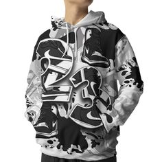 PRODUCT DESCRIPTION: - Made to match ' Jordan 1 Retro High OG Black White collection ' - Tailored for Fashion Pioneers: Beyond just trends, it's about the individuals who wear them with passion and flair. Immerse yourself in our collection, where each piece is meticulously designed to envelop you in vibrant hoodies, pants that hug you just right, and shirts with designs so fresh they'll linger in hearts and minds when it truly matters. PRODUCT DETAILS: + 3D T-shirt: 100% polyester fabric + 3D Sw White Hooded Top With Sublimation Print, Hip Hop Sports Hoodie, White Hoodie Sweatshirt With Sublimation Print, Sports Long Sleeve Hoodie With Sublimation Print, Hip Hop Winter Sports Tops, Long Sleeve Sports Hoodie With Sublimation Print, Winter Sports Tops In Hip Hop Style, White Casual Hoodie With Moisture-wicking, White Casual Moisture-wicking Hoodie