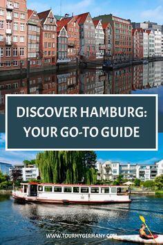 Discover Hamburg: Your go-to guide with scenic views of the city and a boat on the water.