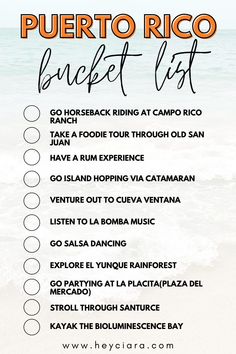 the puerto rico bucket list is shown