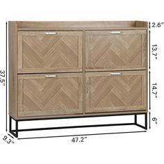 the sideboard is shown with measurements for each drawer