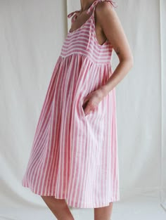 Striped Linen Dress, Skirt Linen, Linen Sundress, Skiathos, Linen Fashion, Handmade Wardrobe, Dress Handmade, Ruffled Skirt, Apron Dress