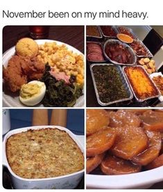 four different pictures with food in them including baked goods and other foods on the table