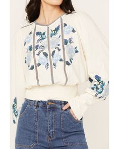 Free People Women's Felicity Long Sleeve Top, Ivory Linen Tops For Day Out In Fall, Fall Linen Tops For Day Out, Spring Rayon Tops With Relaxed Fit, Spring Relaxed Fit Rayon Tops, Embroidery Clothes, Lace Panelled, Senior Year, Get Directions, Scoop Neckline