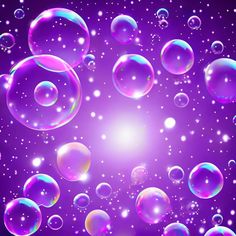 soap bubbles floating in the air on a purple background