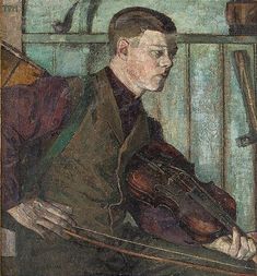 a painting of a man holding a violin