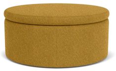 a round ottoman that is made out of fabric