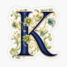 the letter k with flowers and leaves sticker