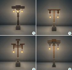 four different views of a lamp made out of lego blocks