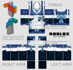 the design for roblux's shirt template is shown in blue and white