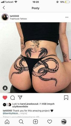 Snake Tattoo On Buttocks, Lower Back Snake Tattoos For Women, Lower Back Buttocks Tattoo, Rib Piece Tattoos For Women, Serpent Back Tattoo, Under But Tattoo, Lower Back Snake Tattoo, Back And Buttock Tattoo, Snake Lower Back Tattoo