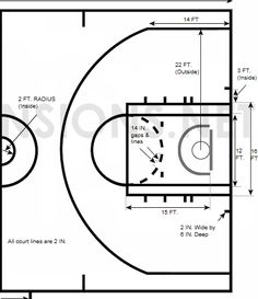 a basketball court with measurements for it