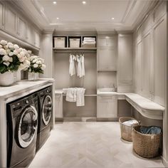 a washer and dryer in a very large room