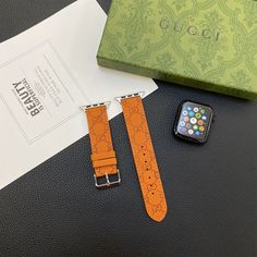 Genuine Leather Construction: This Apple Watch replacement strap is crafted from premium genuine leather, offering a luxurious feel and long-lasting durability. Vertical Embossed Design: Featuring a sophisticated vertical embossed pattern, this strap adds a touch of elegance and unique texture, enhancing the overall aesthetic of your Apple Watch. Gucci Branding: Adorned with subtle Gucci branding, this strap showcases the iconic fashion house's commitment to quality and style, making it a fas... Luxury Leather Bracelet Strap Apple Watch Band, Designer Rectangular Watch Accessories With Leather Strap, Designer Watch Accessories With Leather Strap And Rectangular Shape, Designer Rectangular Leather Strap Watch Bands, Luxury Brown Apple Watch Band With Wrist Strap, Designer Leather Watch Bands Rectangular, Designer Rectangular Leather Watch Bands, Luxury Rectangular Watch Accessories With Wrist Strap, Trendy Leather Apple Watch Band With Bracelet Strap