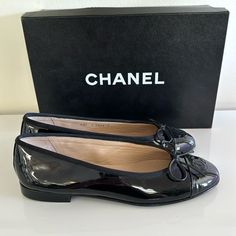 Classic Chanel Ballerina Flat. New With Box And Shoe Bag. All Blk Patent Including Capped Toe. Chanel Shoes Black, Chanel Ballerina Flats, Chanel Ballerina, Classic Chanel, Ballerina Shoes Flats, Italy Outfits, Ballerina Flats, Chanel Shoes, Chanel Ballet Flats