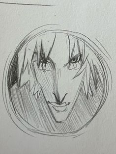 a drawing of an anime character with long hair and big eyes, in a circle