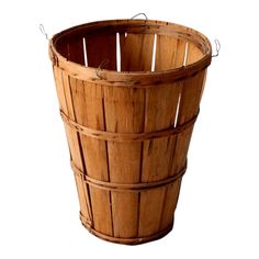 a large wooden basket is shown on a white background with clippings to the side