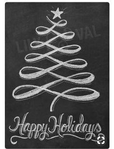 a chalk drawing christmas tree on a blackboard with the words happy holidays written below it